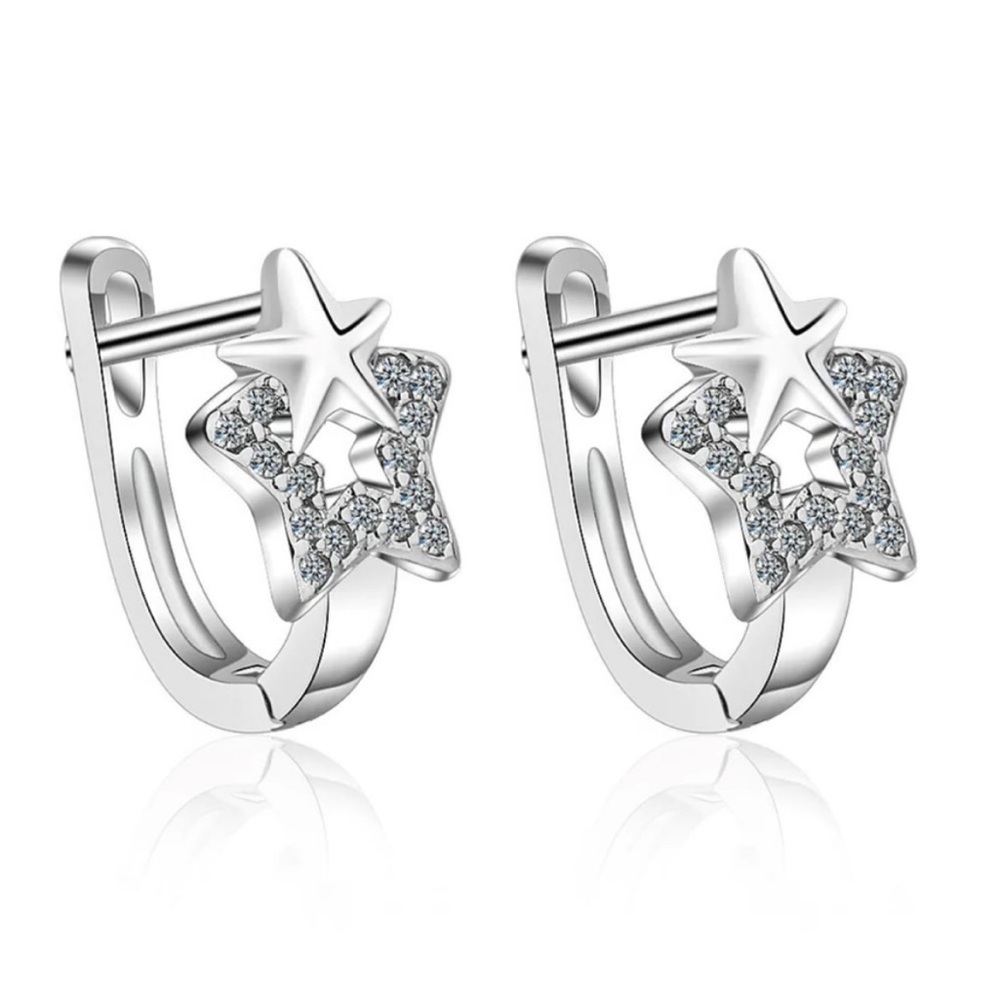 💖 Silver Small Star Huggie Hoop Earrings NEW